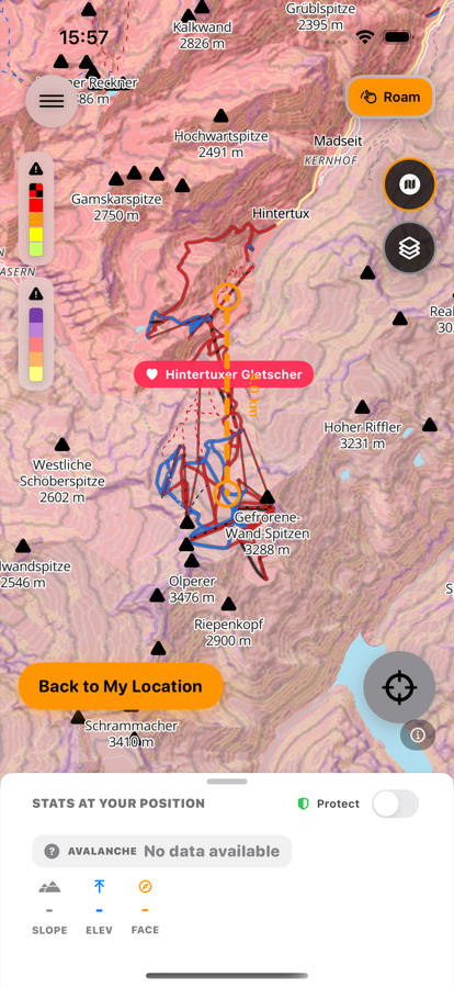 2D map colored by avalanche-relevant slope angle bands