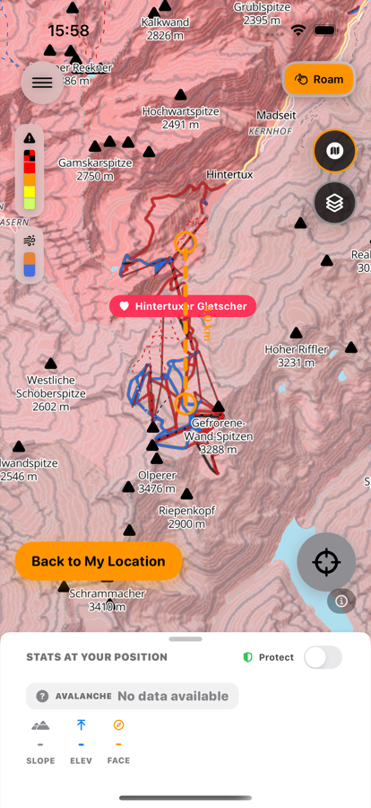 2D map colored by the Snow Drift layer, showing wind-loaded lee slopes and scoured windward ridges