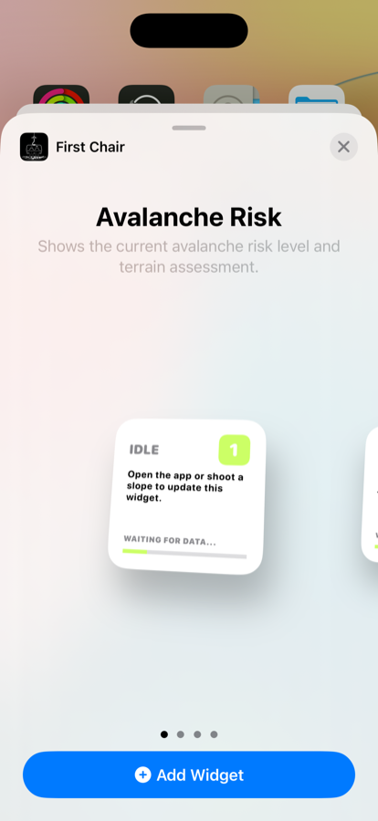 Avalanche Risk widget preview showing an idle state waiting for data