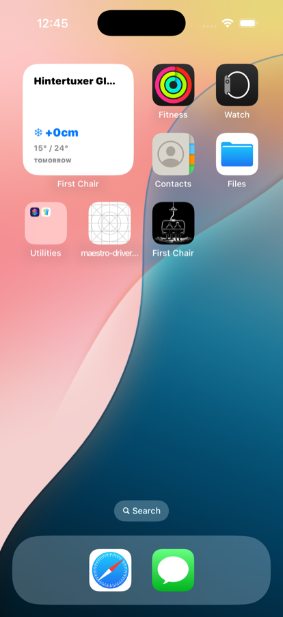 Favorite Resorts widget placed on the iOS Home Screen next to other app icons