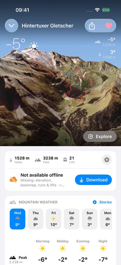 First Chair showing Hintertux glacier conditions: weather, elevation, and resort stats