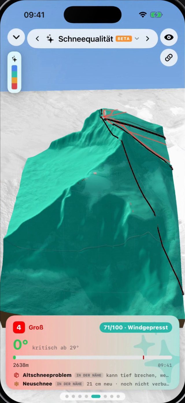 Der Shot in 3D mit der Ebene Schneequalität